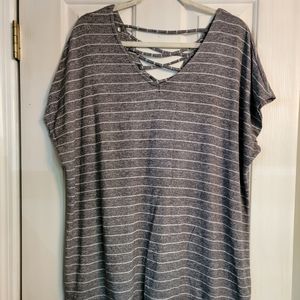 Maurices Gray & White Striped Short Sleeve Top